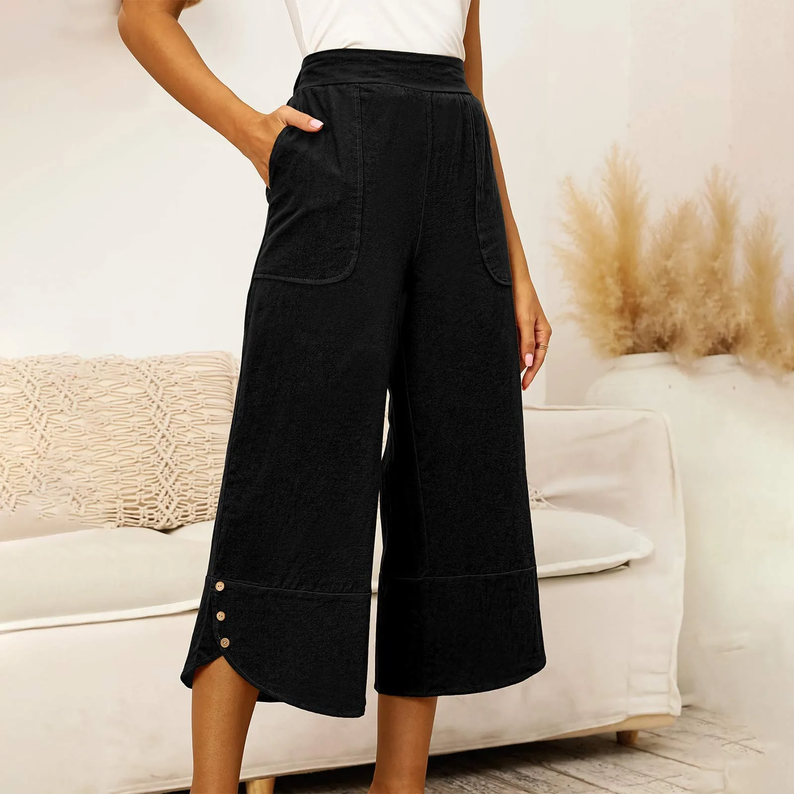 

Women's high waist large size loose casual cotton irregular women's nine points pants Outfits Bottoms Leisure