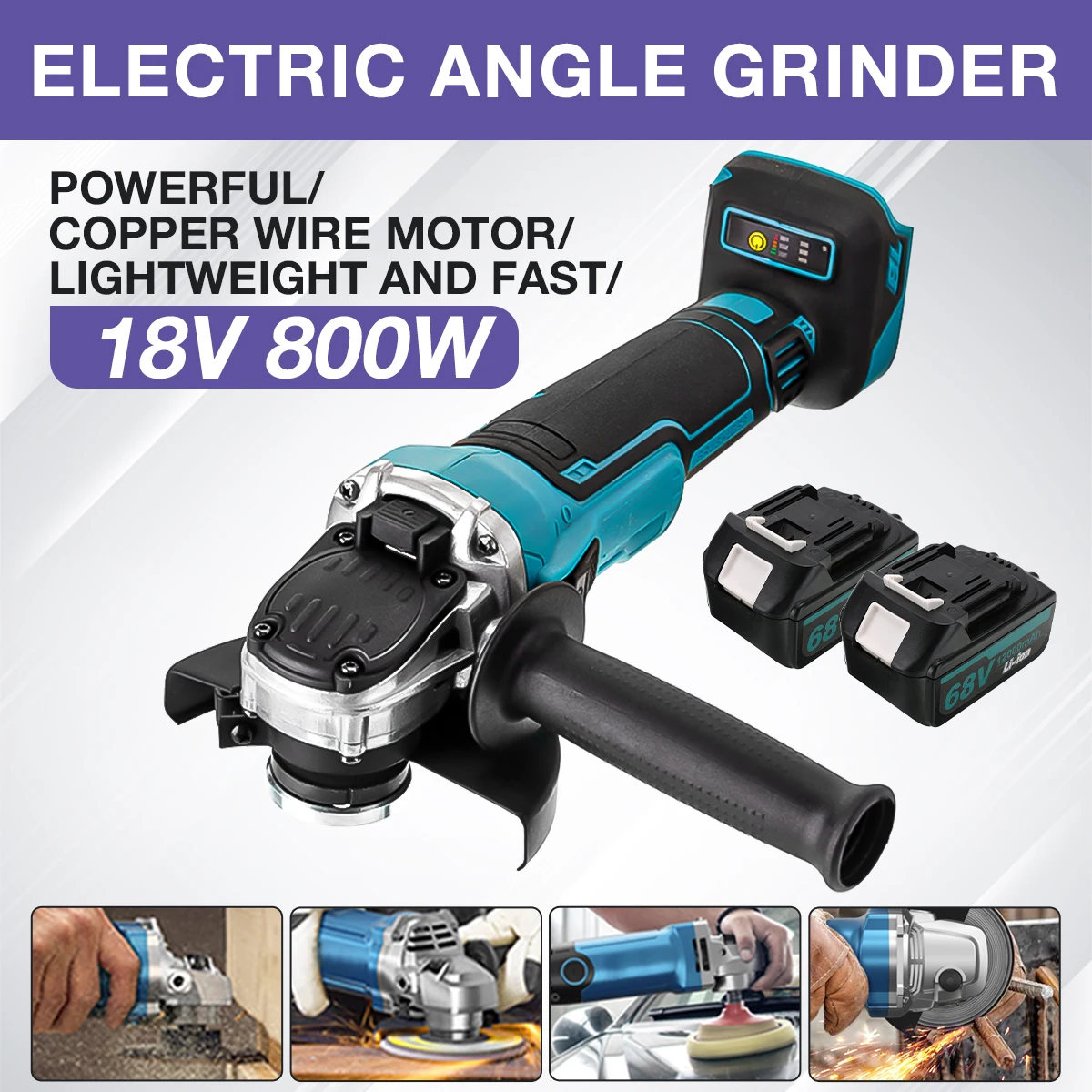 

Brushless Impact Angle Grinder Electric Cordless Polishing Grinding Machine Rechargeable Power Tools 18V 800W For Makita Battery