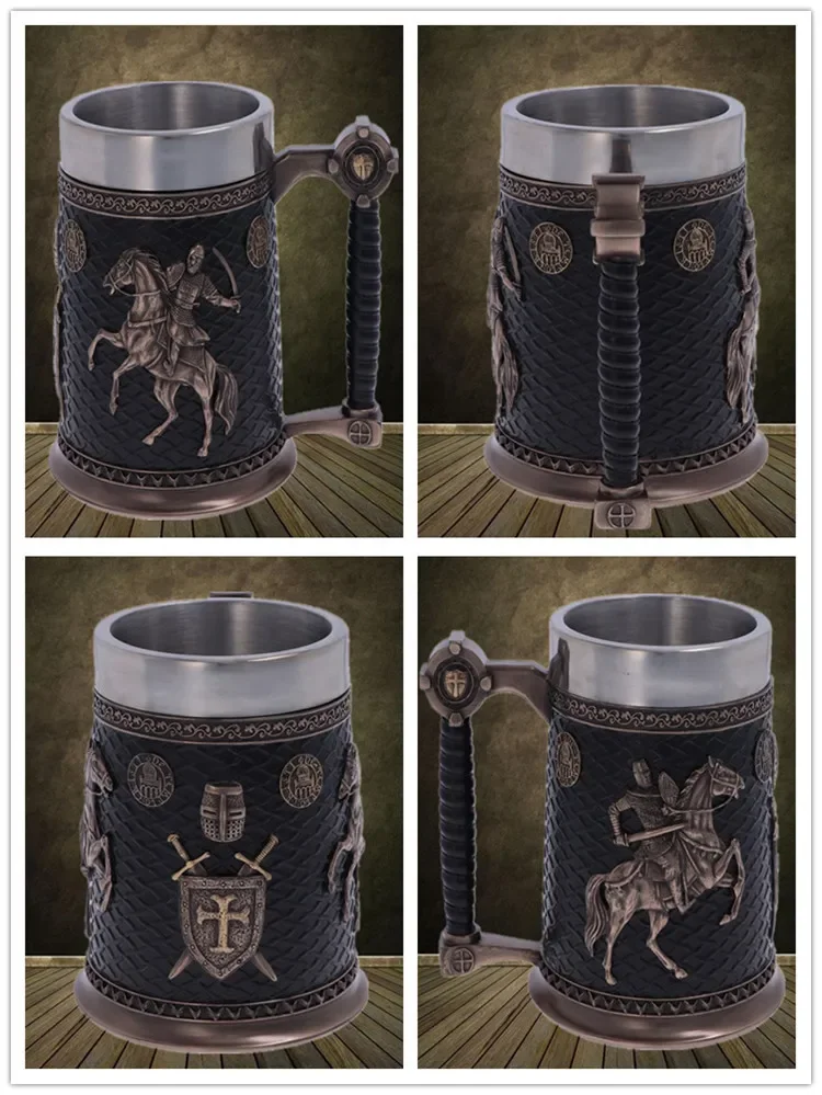 Description Picture 3 of itemNorse Mythology Beer Mugs World Tree Viking Warrior Oak Barrel Resin Stein Tankard Stainless Steel Water Mug Coffee Cup 600ml