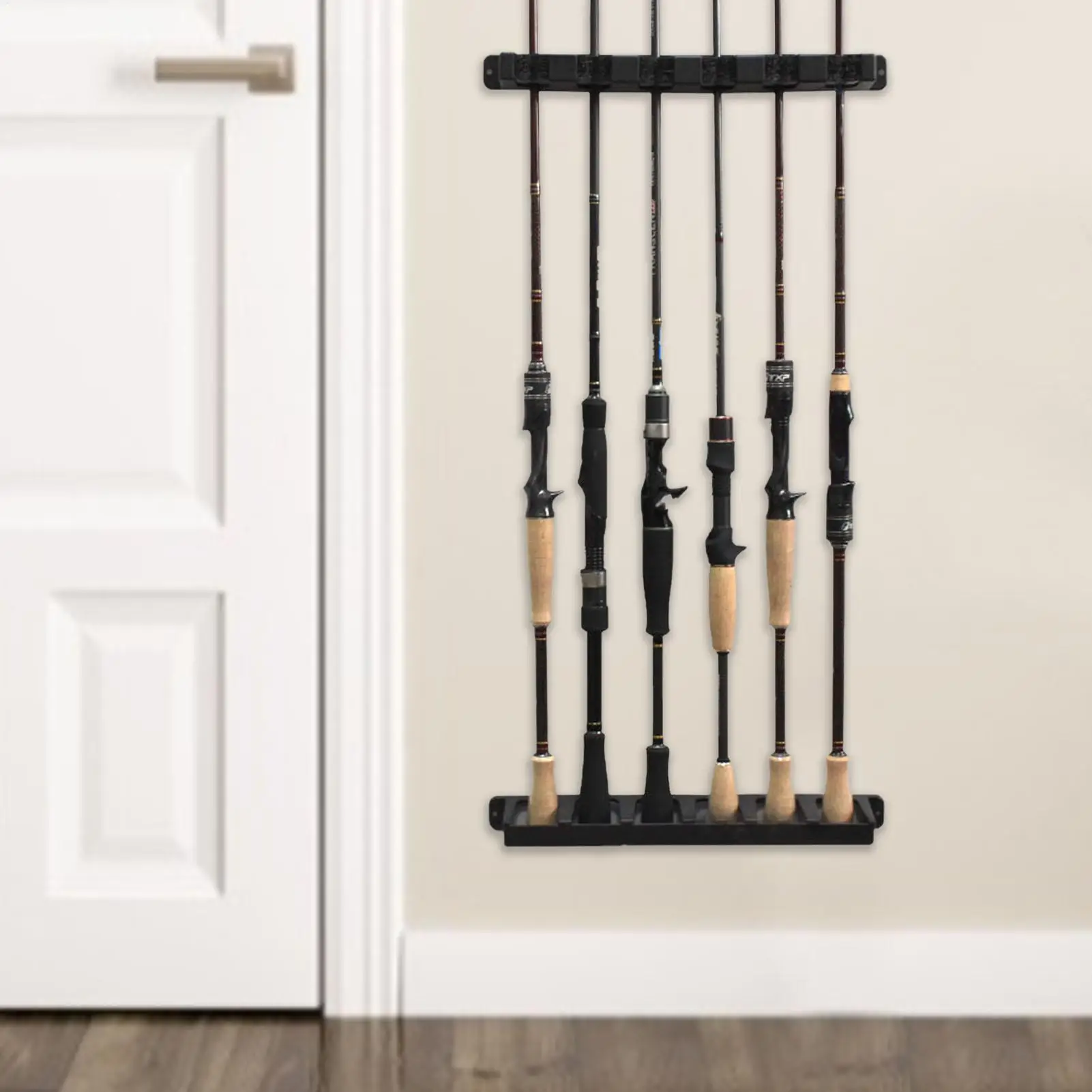Fishing Rod Holder 6 Holes Wall-mounted Fishing Rod Rack 4 Mounting Screws Fishing Rod Combos Great Fishing Pole Holder For
