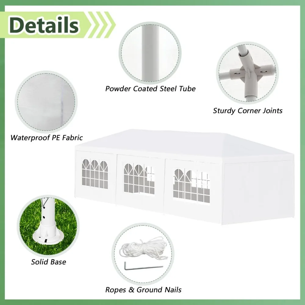 Party Tent Thickened Steel Tube 8 Removable Sidewalls Stakes Ropes Heavy Duty Event Tents Parties