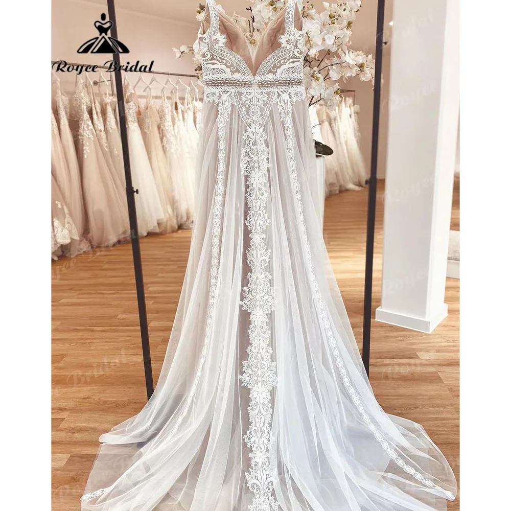 2026 Boheme Chic Boho Strand Spitze V-Ausschnitt Rückenfreies Sommer-Hochzeitskleid für Frauen Brautkleid Robe Mariee Suknia Slubna Maßgeschneidert – Detail 3