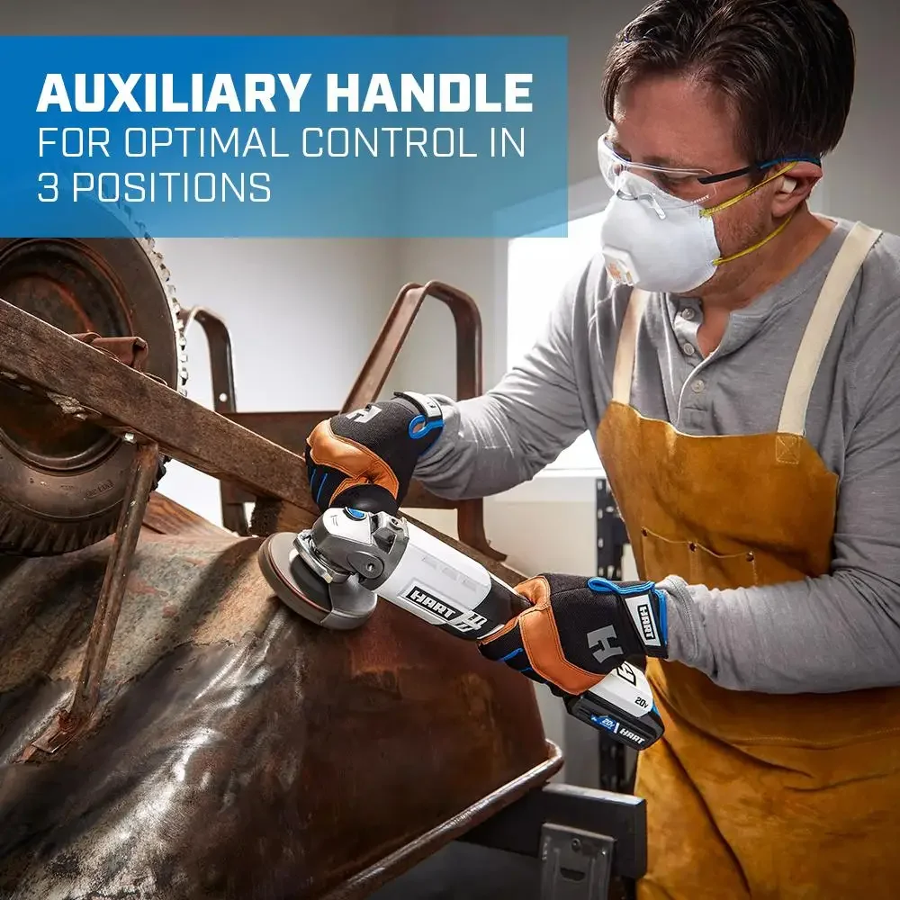 Portable 20V Angle Grinder 3-Position Handle Tool-Free Guard Adjustments
