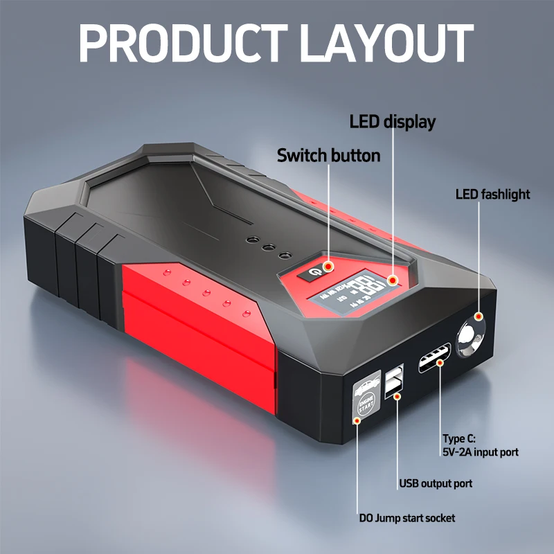 18000mAh Car Jump Starter Portable Power Bank Car Battery Booster 12V Car Starting Device for Petrol Diesel 6.0L/4.0L 2