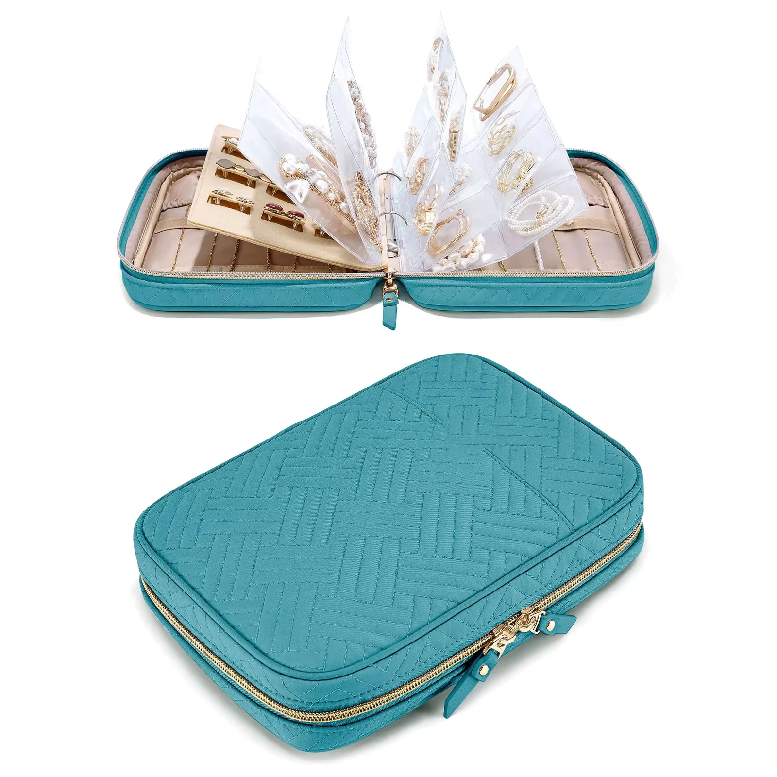 Jewelry Travel Organizer Case with Clear Bags and Zipper Pouches