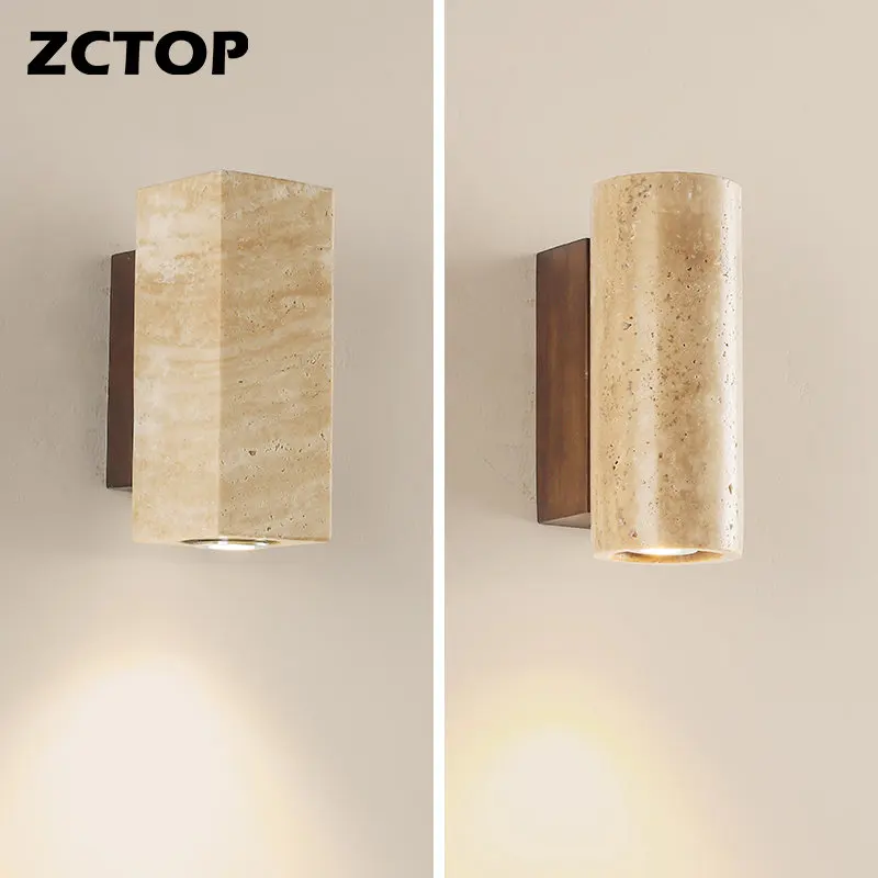 

Retro LED Natural Stone Wall Lamp Home Indoor Art Design Wall Light Solid Wood Homestay Corridor Living Room Background Lighting