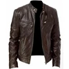 2024 Autumn Male Leather Jacket Black Brown Mens Stand Collar Coats Leather Biker Jackets  Motorcycle Leather Jacket 2