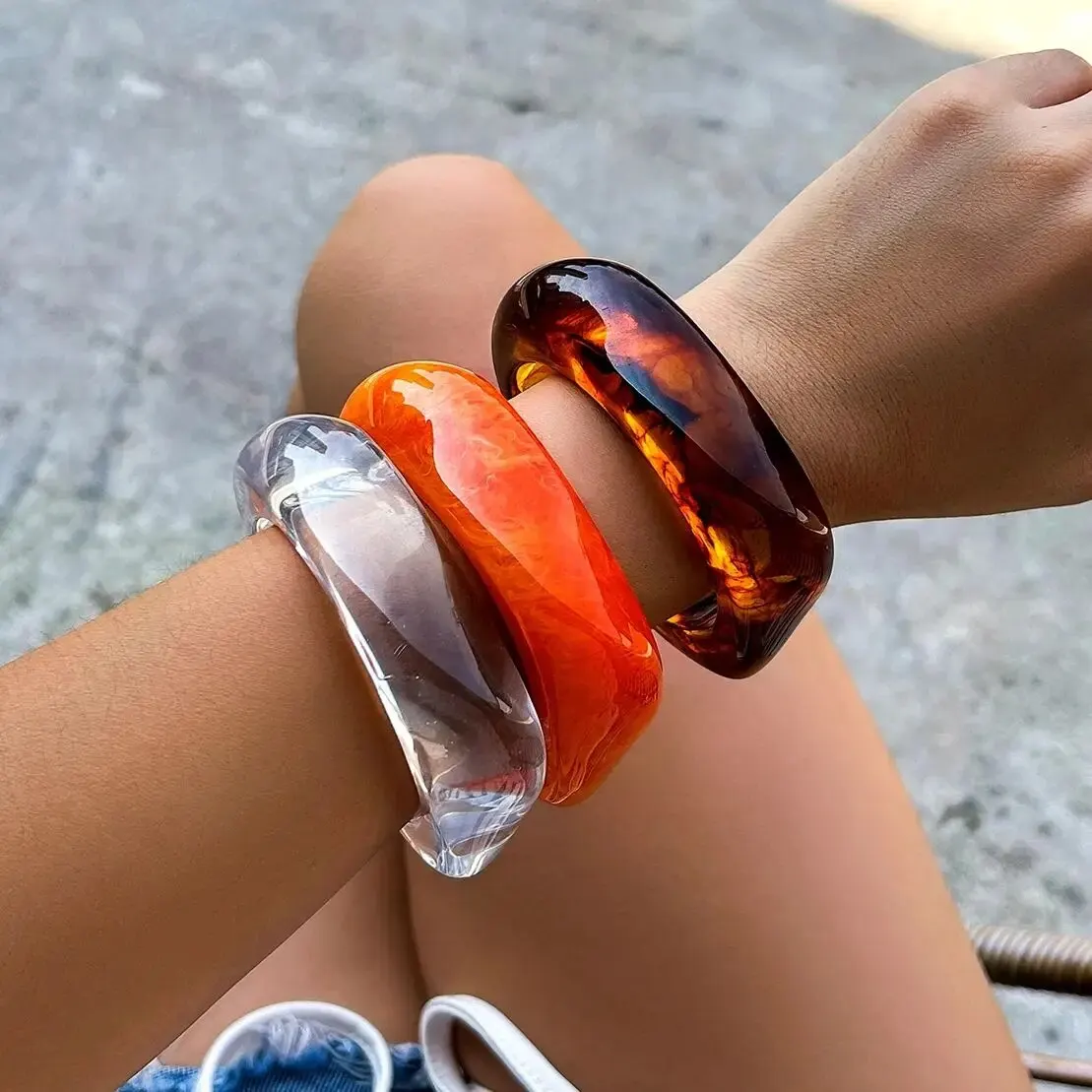 Bracelet Pop Orange Vintage 80s – Résine Acrylique élastique – Femme