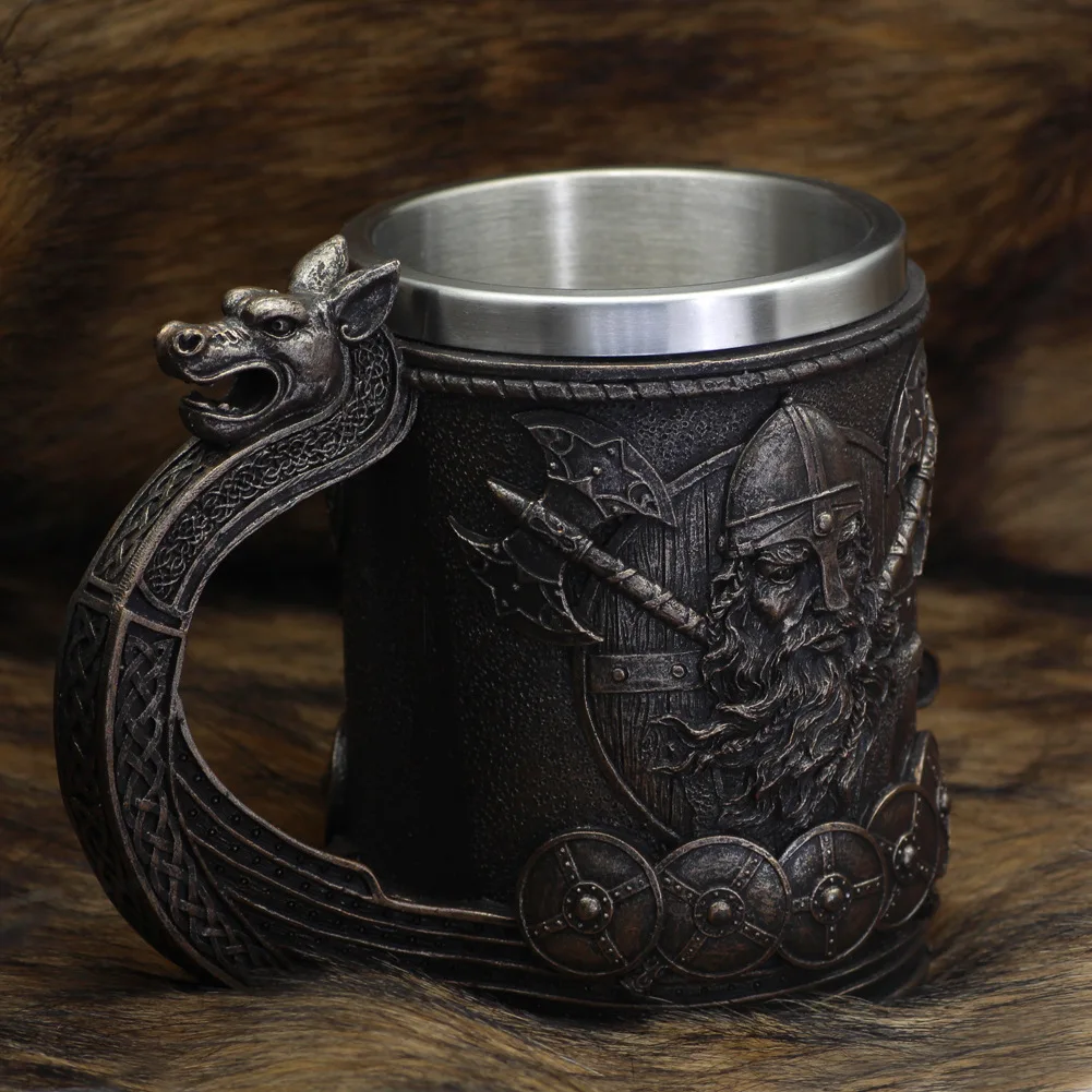 700ml Medieval Nordic Style Vikings Beer Mug Resin Stainless Steel