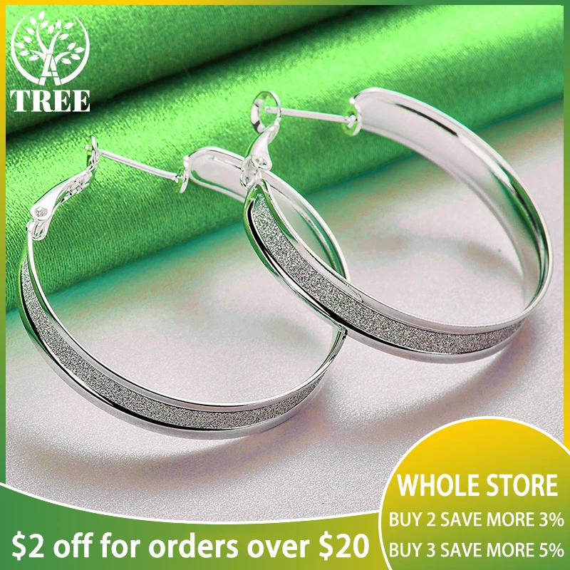 

ALITREE 925 Sterling Silver Frosted Edge Round Hoop Earrings For Women Party Engagement Wedding Charm Jewelry Lady Birthday Gift
