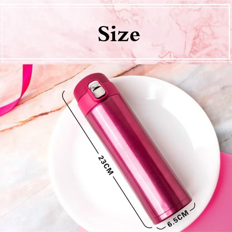 500ml Stainless Steel Bouncing Cover Vacuum Flask Thermos Cup for Coffee, Tea, and Milk Insulated water bottles Practical Beach Essentials