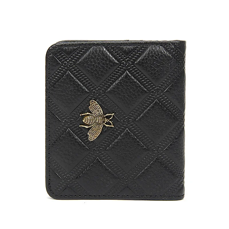 Luxury Brand Bee Decoration Women Leather Wallet RFID Blocking Small Bifold Zipper Pocket Wallet Card Case Purse with ID Window