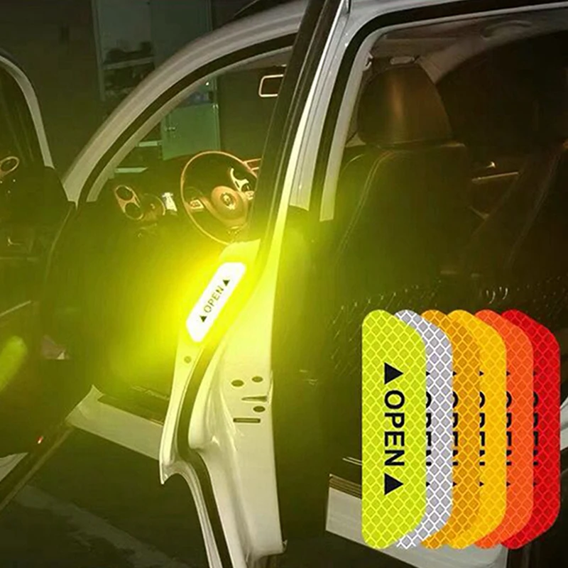 

4pcs Car Door Stickers Diy Car Open Reflective Tape Warning Mark For Vw Volkswagen Polo Golf 4 5 6 T5 Passat B6 Touran Beetle