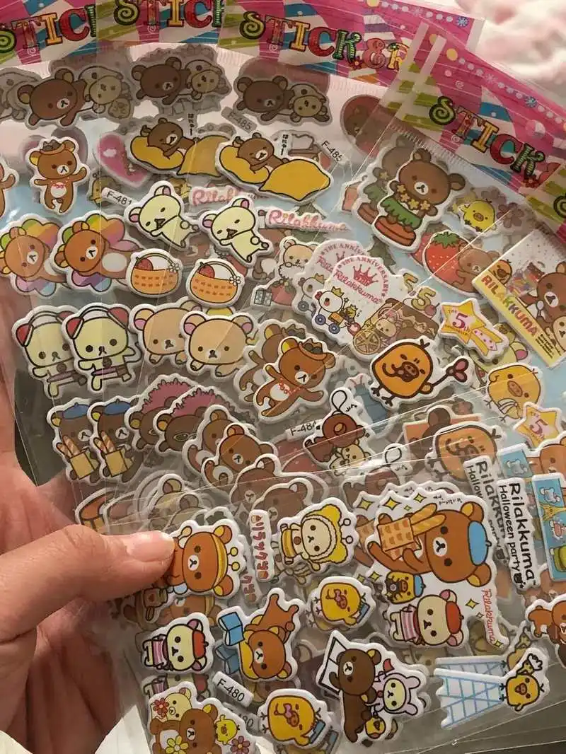 카툰 리락쿠마 버블 스티커 귀여운 애니메이션 3D 입체 스티커 어린이 소녀 DIY 장난감 스티커 선물