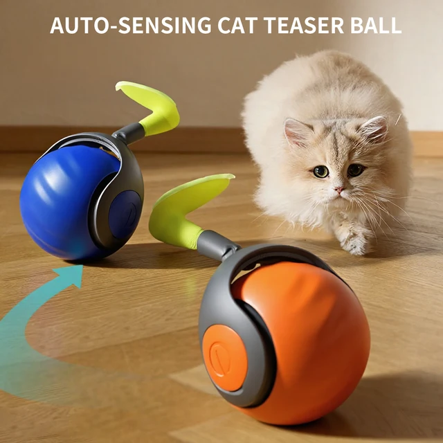 Cats Toy Ball Smart Electric Ball for Cats With Feather Teaser Intelligent Automatic Movement Active Scrolling Pet Toys Supplie