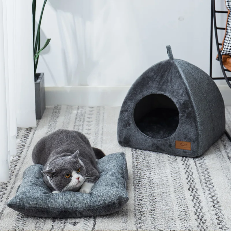 1pc Cozy Semi-enclosed Cat Bed - Dogs/cats Pet Tent Cave For Comfortable Sleeping And Nesting