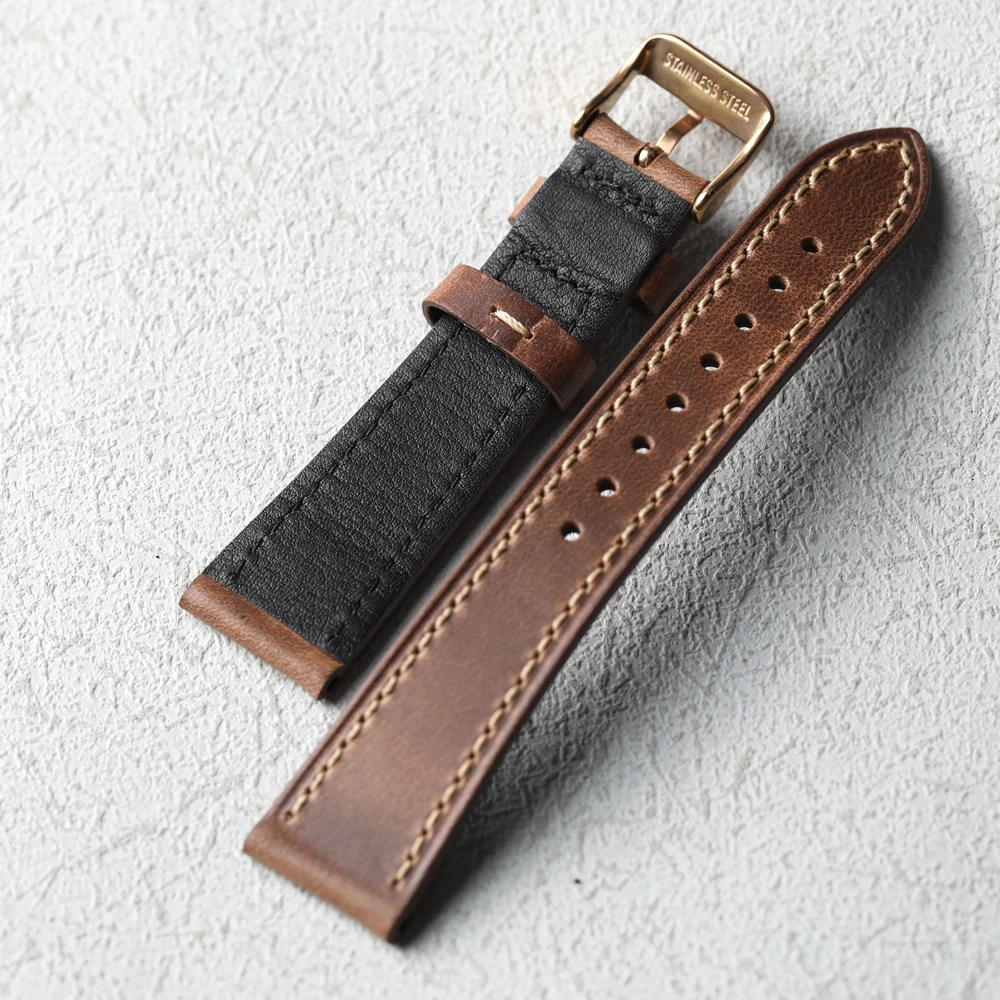 Vintage American Horween Handmade Soft Leather Strap in Light Brown Cowhide
