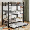 Triple Bunk Bed with Trundle Metal 3 Single Beds 2 Ladders Safety Rails Sturdy & Stylish Twin/Twin/Twin Space-Saving Design 1