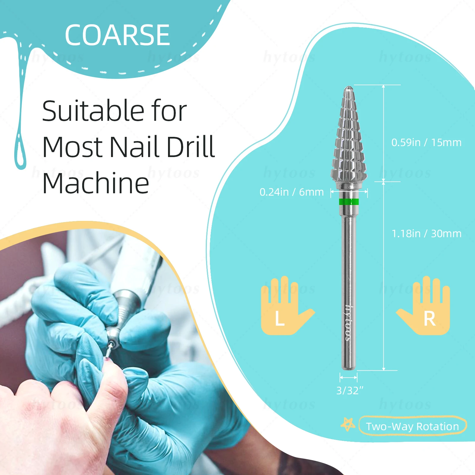 Nail Drill Bit Two-way Cone 15mm Taper Carbide Manicure Soft Gel Removal Nails Edge Cuticle Clean Tool