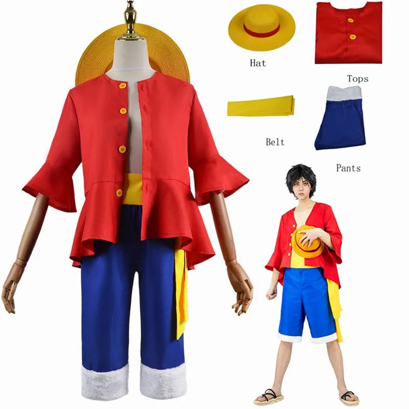 Anime One Piece Costume Cosplay Country Monkey D. Rufy Boys/Men Kimono Xmas Halloween Party Coat Pants Hat Cartoon Uniform Suit