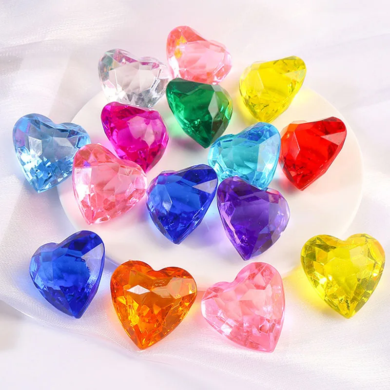 36/12PCS 40MM Heart Shaped Acrylic Diamond Gems Jewels Pirate Treasure Chest Hunt Party Favors For Kids Halloween Birthday Gifts