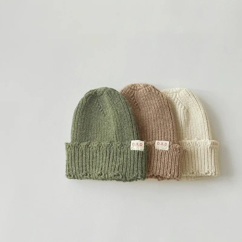 2023 Autumn Winter Children Hat Solid Color Knitting Hats for Boy Girl Warm Kids Beanie Simple Accessories 4-10 Years Old