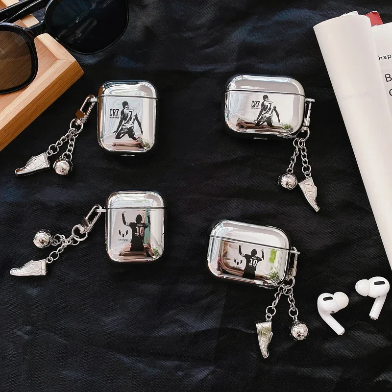 Football Superstar Mirror Plating Case with Pendant for AirPods