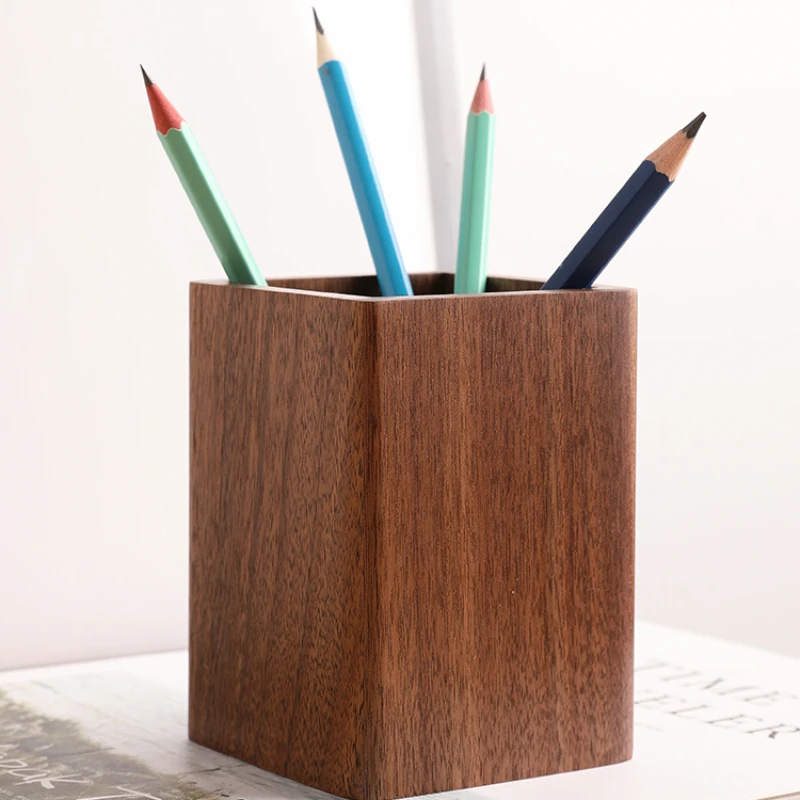 

Nordic Black Walnut Wooden Box Large Capacity Pen Holder and Makeup Storage Creative Tabletop Organizer Stylish Functional