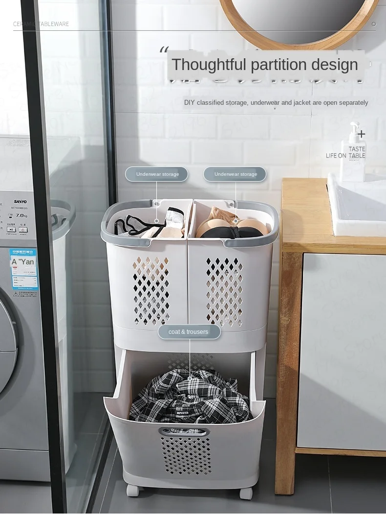 Description Picture 6 of itemUniversal Wheel Design Laundry Basket Ins Style Clothes Storage Hollow-Out Design-Household Classification Laundry Solution