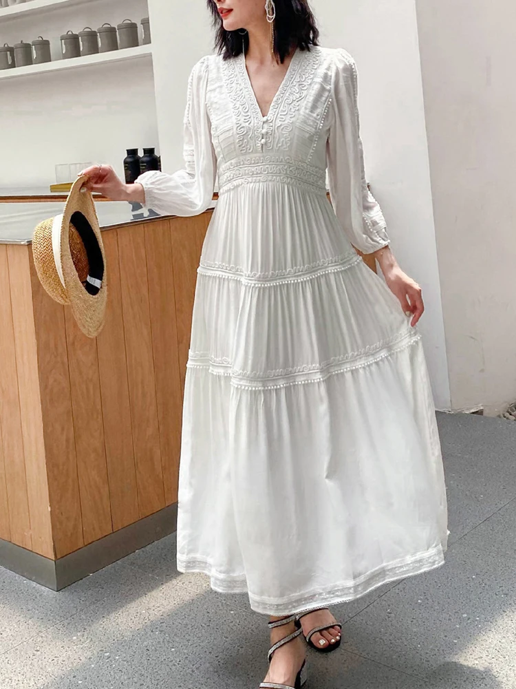 chinese dress ladies A-Line V-neck Chiffon Bohemian Wedding Dress With Long Sleeve And Butt –  DorrisDress main image 1