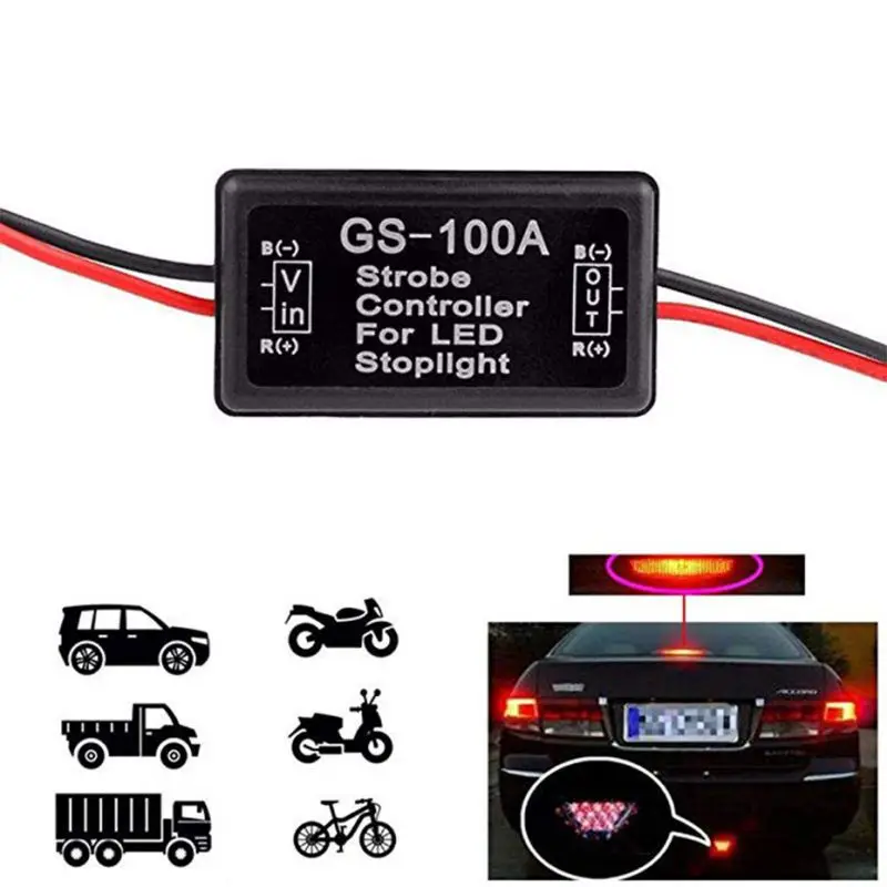 GS-100A Flash Strobe Controller Flasher Module For Car LED Brake Stop Light Lamp 12V-16V Short Circuit Protection 1pcs gs 100a brake lights strobe controller led tail light controller box with fast and slow flash warning function