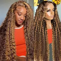Honey Blonde Curly Wig Human Hair 13x4 HD Highlight 4/27 Deep Wave Lace Front Wigs Human Hair Pre Plucked 180% Density For Women
