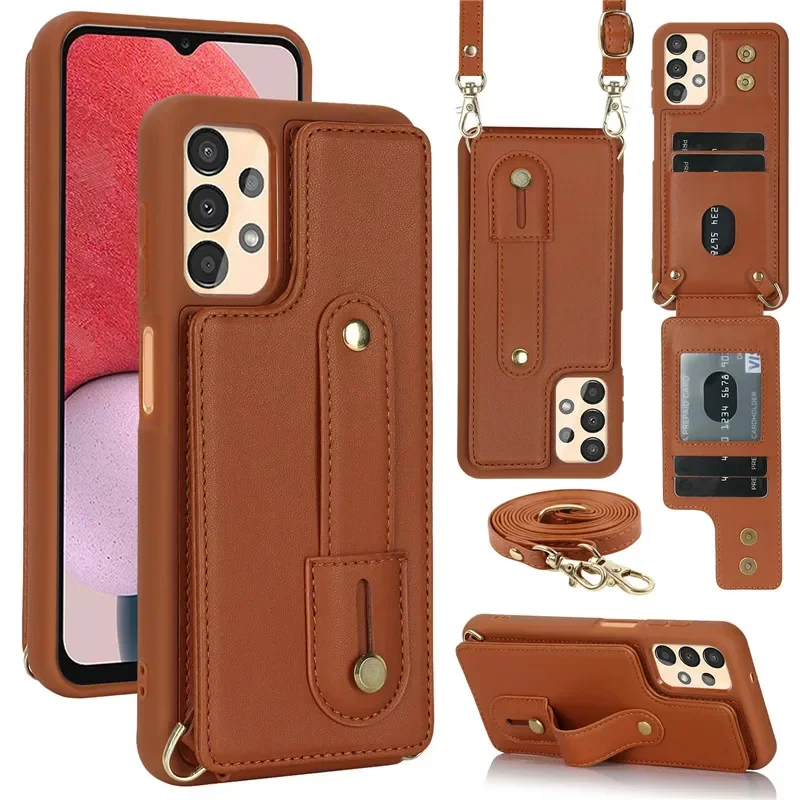 Leather Phone Case with Lanyard and Wallet Purse & Card Holder Compartments