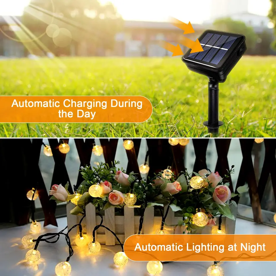 Luci Solari Da Esterno A Stringa, 22m 200 LED, 8 Modalità, IP55, Con Telecomando E Pannello Regolabile, Per Giardino E Feste - 4
