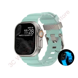 Silicone & Titanium Metal Hybrid Bracelet Strap - 42 44 45 46 49mm (Luminous Grey)