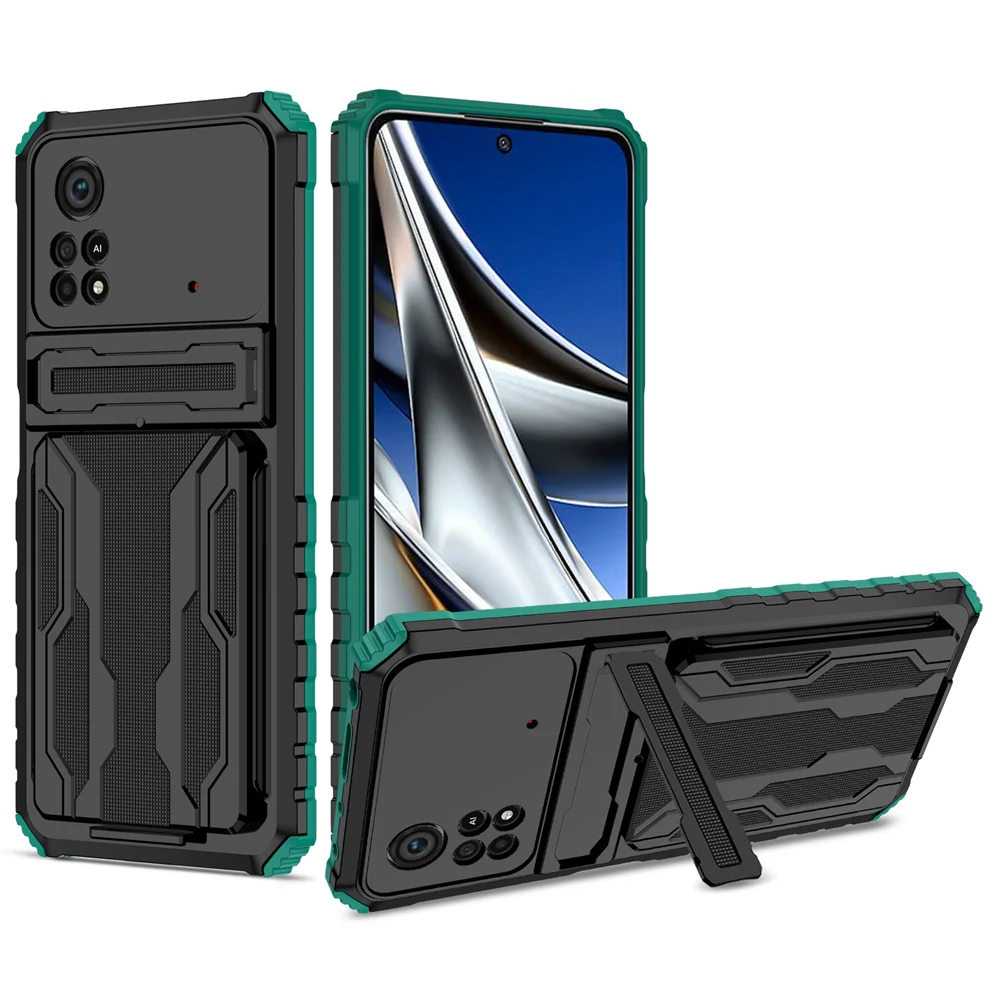 KEYSION Shockproof Case for POCO X4 Pro 5G Card Pocket Slot Bag Stand Camera Protection Phone Cover for Xiaomi POCO M4 P_voghion.com