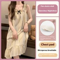 Summer Ladies Nightgown Halter Nightgown Nightgown Women Summer Vest Nightgown with Bra Pads Can Be Worn Outside Home Wear - Image 2