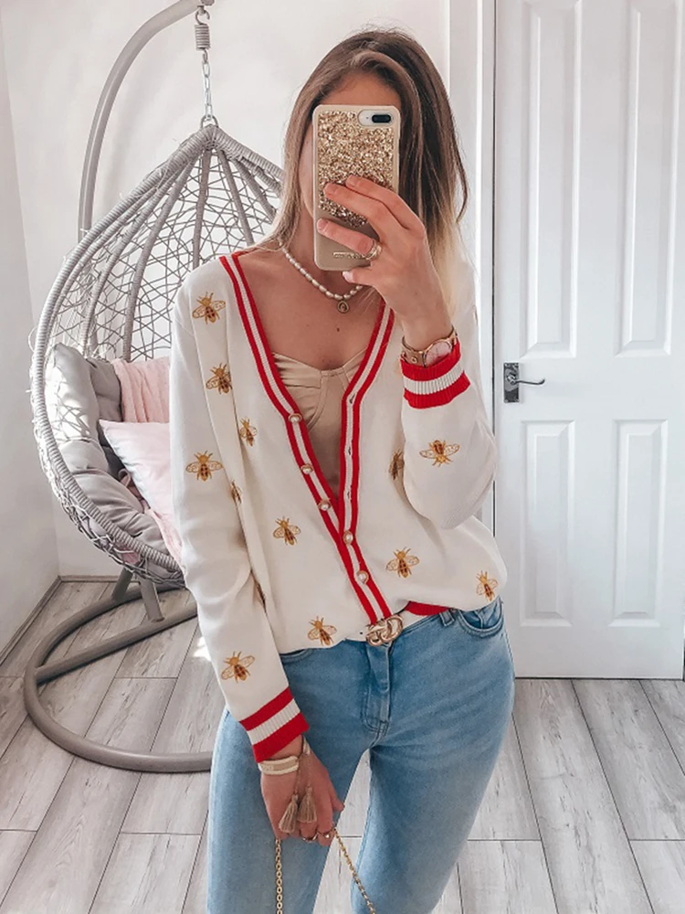 Designer Bee Embroidery Cardigan 