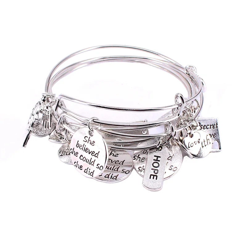 Bracelet Set Silver Gold Color Bracelets for Women Girls Jewllery Love Hope Faith Letter Charm 5pcs bangle bracelet