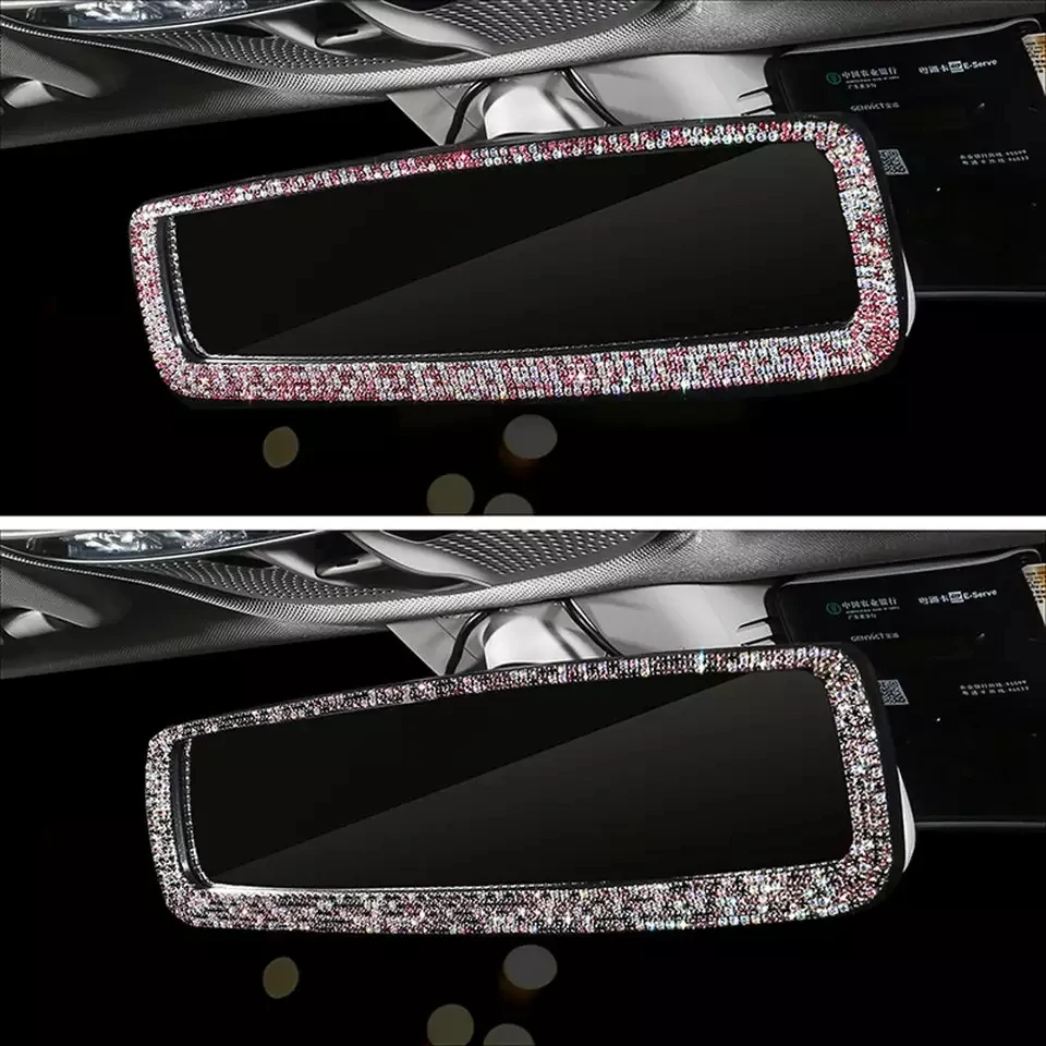 Rhinestone rearview mirror decor fashion car interior charm crystal bling diamond rear view mirror cover auto accessories rearview mirror cover