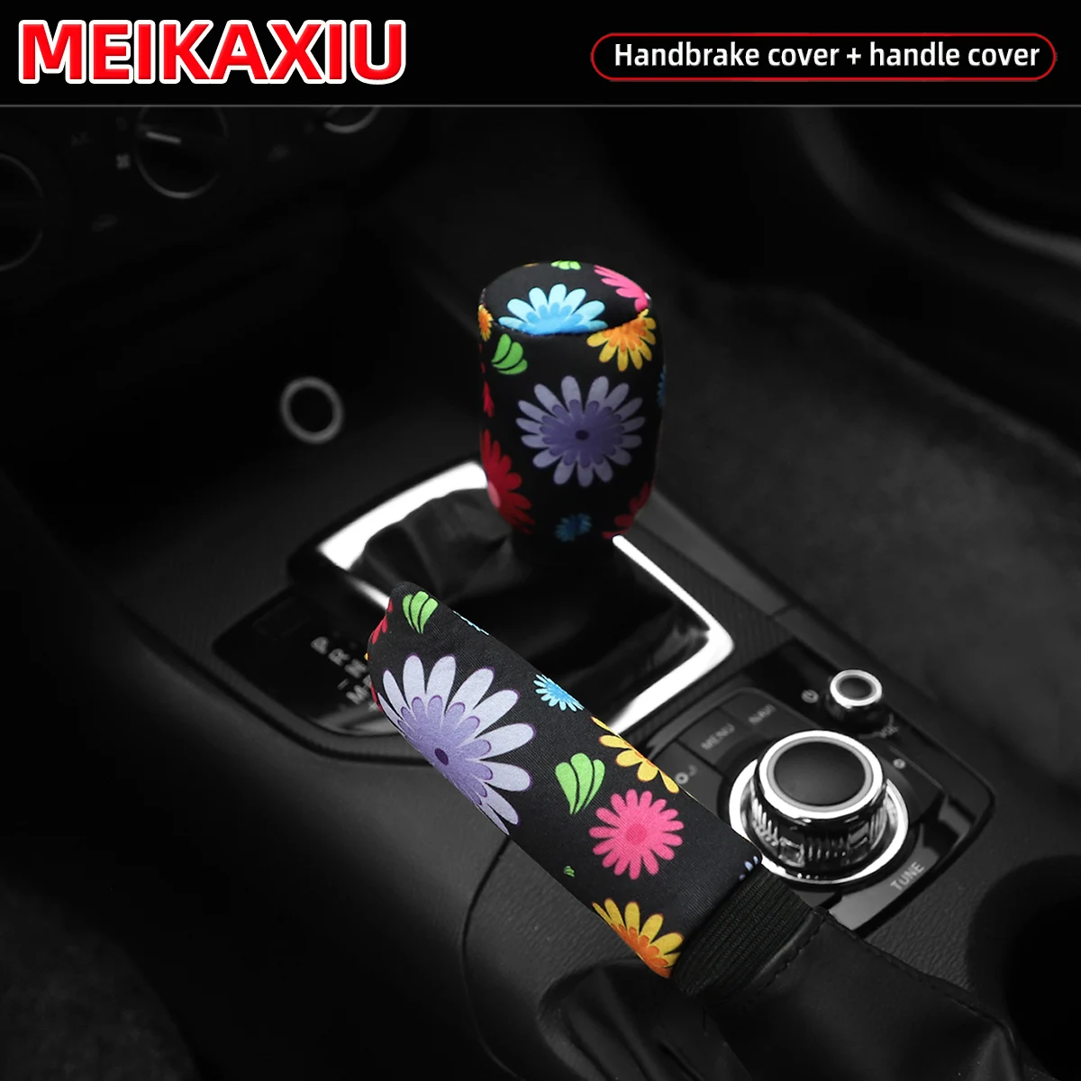 Car handbrake cover set 2 piece set flower footprints chrysanthemum panda spider web Christmas fabric print 14 patterns