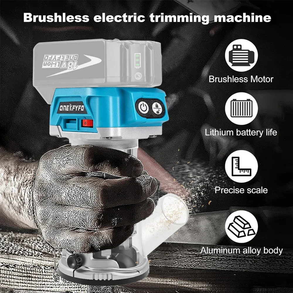 Brushless 6 Speeds Electric Trimmer Aluminum Alloy Base Wood Milling Trimming Engraving Slotting Machine for Makita 18v Battery 2
