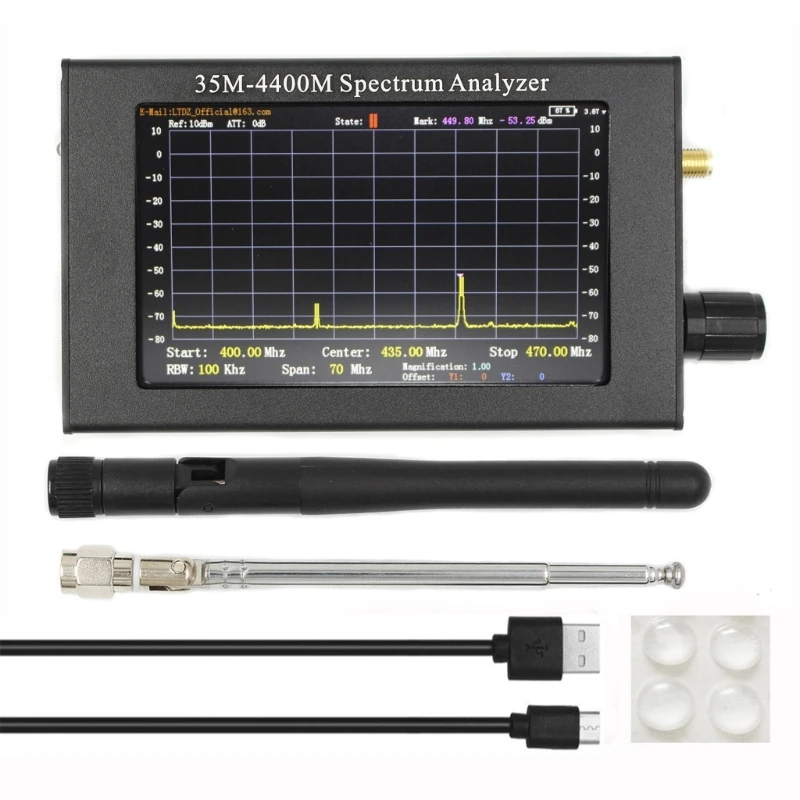 

Анализатор спектра ЖК-экрана 35M-4400Mhz ADF4351 с анализатором частоты антенны