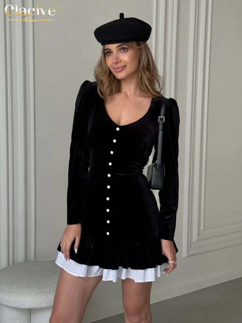 

Женское бархатное платье с V-образным вырезом и длинным рукавом