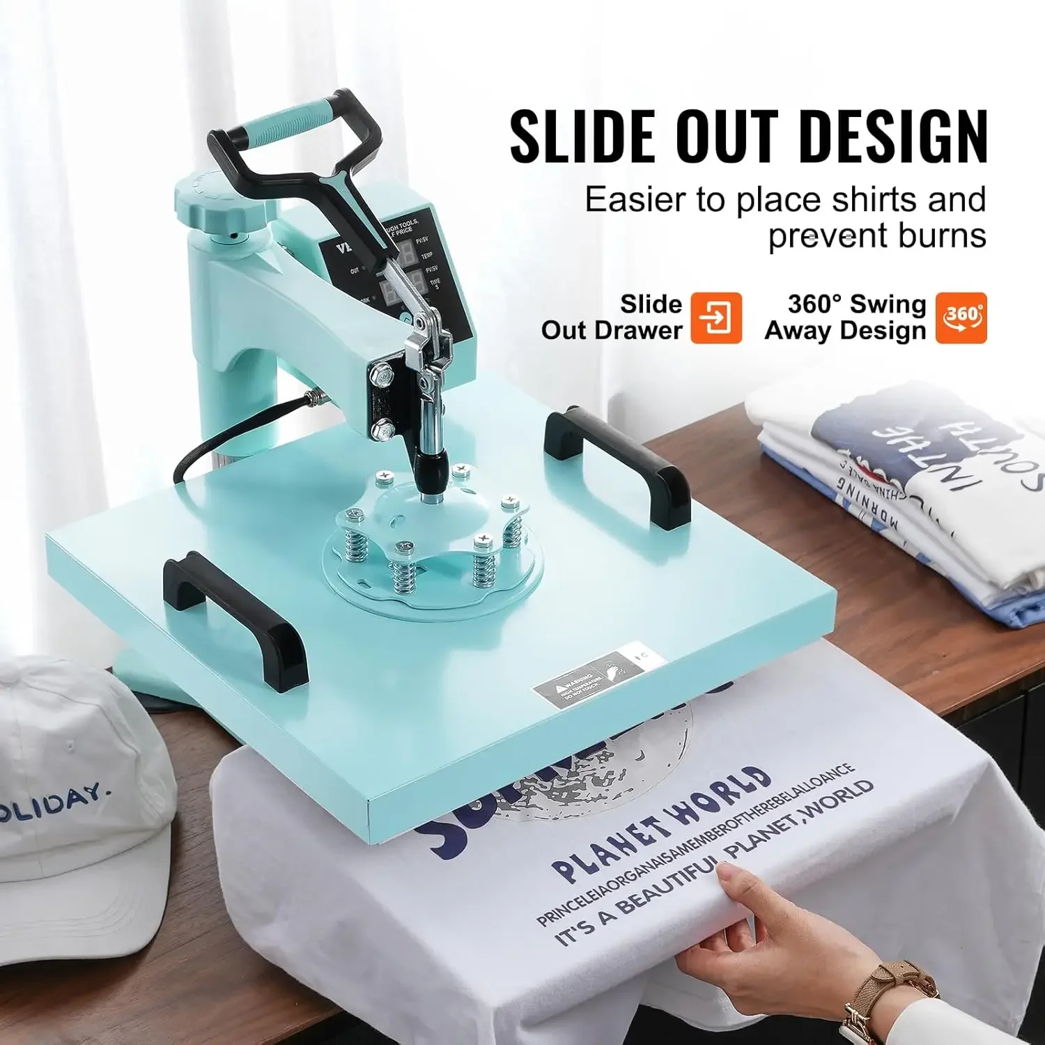 15x15 Heat Press Machine 8 in 1 Combo with 30 OZ Tumbler Press & Hat Press,Slide Out Heat Press Sublimation Machine for T-Shirts 6