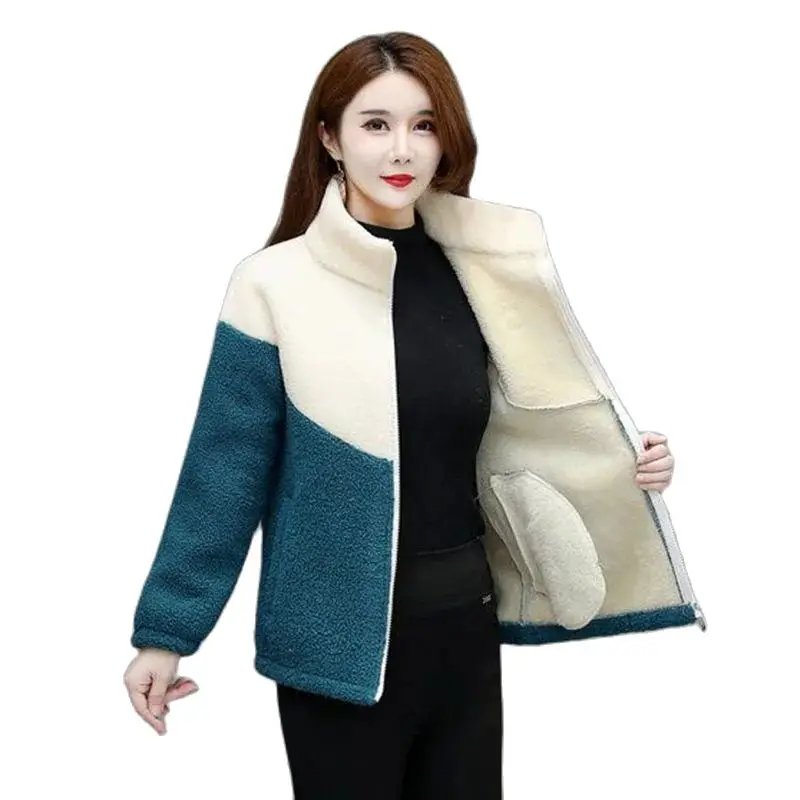 

Fashion Middle-aged And Elderly Mothers Cotton-padded Jacket Ladies Autumn And Winter Age-reducing Loose Lamb Fleece Warm Coat5X