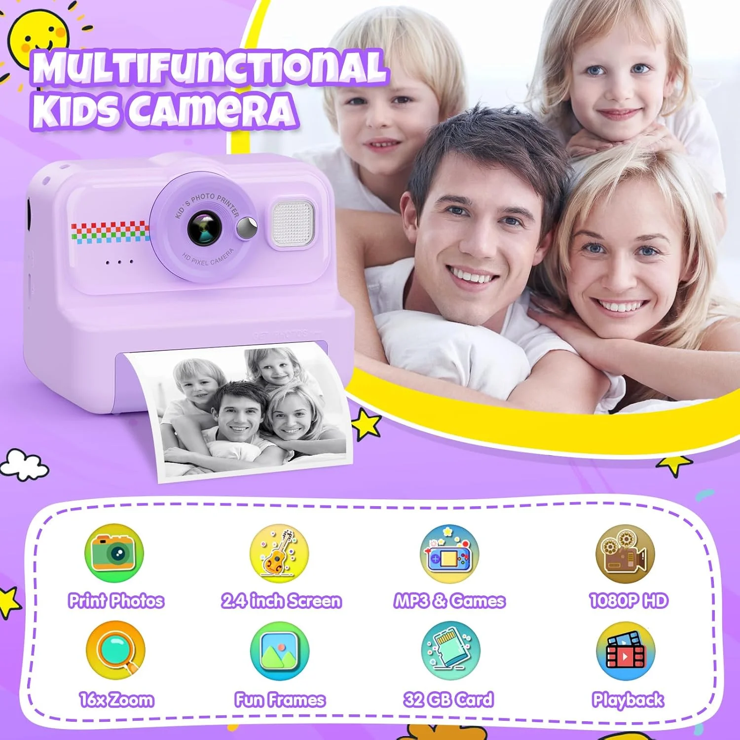 Digital Children Camera Photography Instant Print Photo 1080P HD Video Recorder Mini Thermal Printer Educational Birthday Gifts - 2