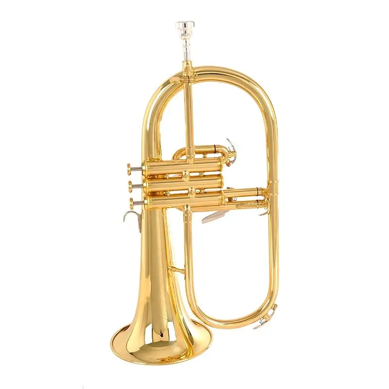 Professional Flugelhorn Gold Lacquer With Case Bb Yellow Brass Bell