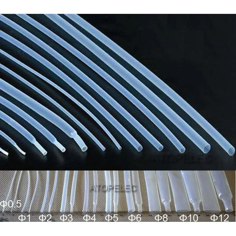 1M PTFE F4 1.7:1 Heat Shrink Tubing Heat Resistant 260℃ Wrap Wire Cable Sleeve Sheath 0.5/1/2/3/4/5/6/8/10/12/15mm Diameter