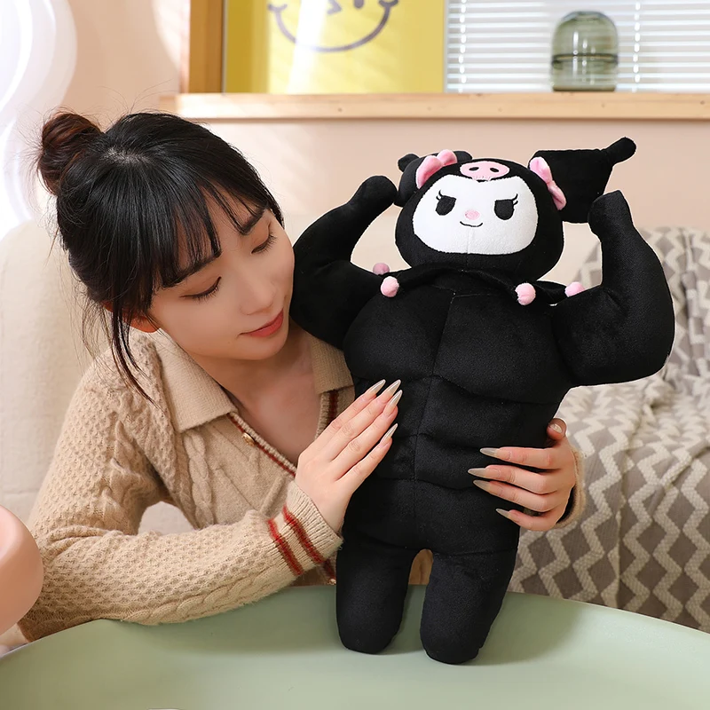 Sanrio Plush Funny Muscle Man Melody Kuromi Cinnamoroll Pom Pom Purin Stuffed Doll Kawaii Room